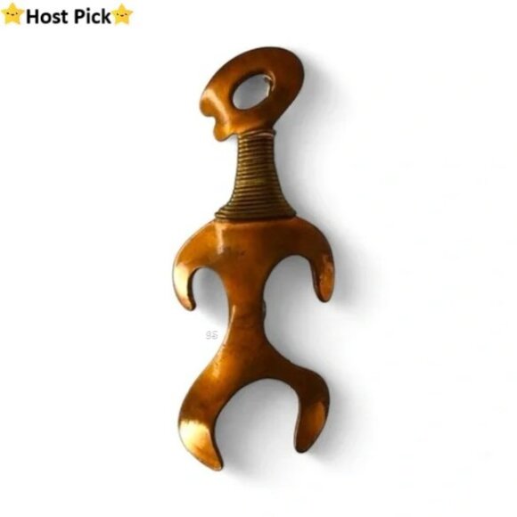 Vintage Jewelry - ⛔️SOLD⛔️ Vtg Signed HOGAN BOLAS Copper & Brass Modernist Brooch Abstract Figure